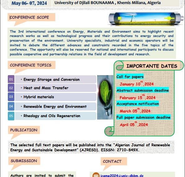 The 3rd International Conférence on Energy, Materials and Environnement (ICEME-2024)
